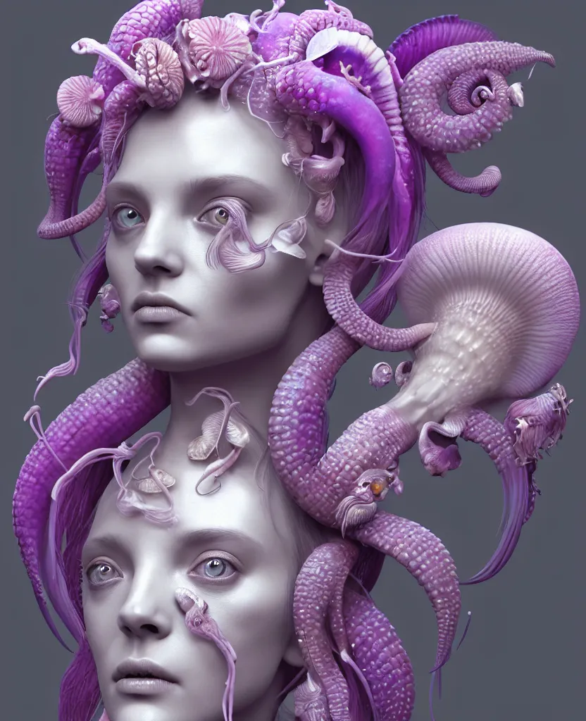 Image similar to goddess princess beautiful face close-up portrait ram skull zbrush sculpt. jellyfish phoenix head, nautilus, orchid, skull, betta fish, bioluminiscent creatures, intricate artwork by Tooth Wu and wlop and beeple. octane render, trending on artstation, greg rutkowski very coherent symmetrical artwork. cinematic, hyper realism, high detail, octane render, 8k