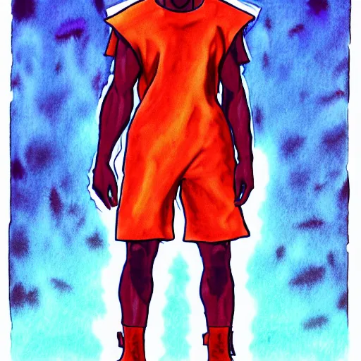 Image similar to a full body drawing of Kanye West in Genesis Evangelion, watercolor, animation, concept art