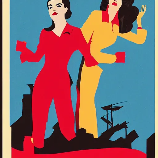 Prompt: marina and the diamonds and emma watson as a soviet union communist propaganda poster