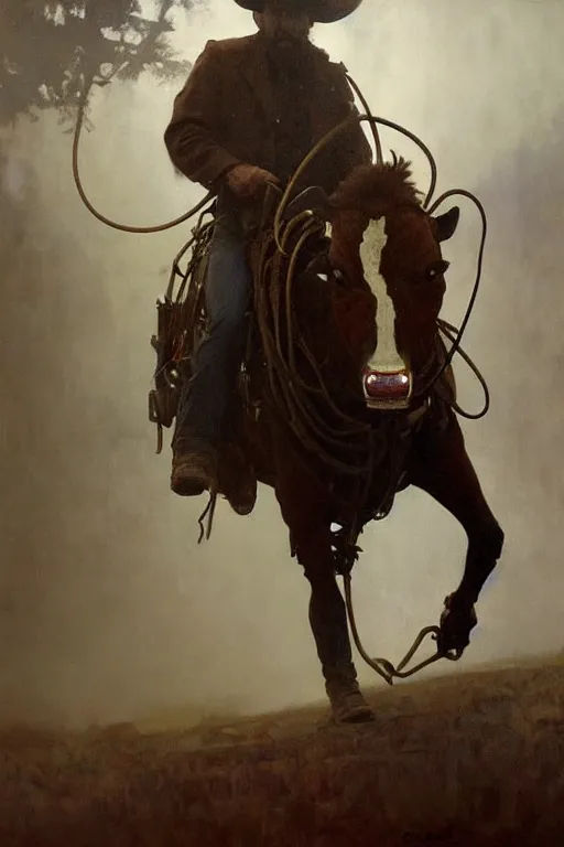 Prompt: hyperrealist portrait of a cowboy roping a steer coach by jeremy mann and alphonse mucha, fantasy art, photo realistic, dynamic lighting, artstation, poster, volumetric lighting, very detailed faces, 4 k, award winning