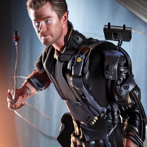 Prompt: animatronic Chris Hemsworth, exposed wires, photo, Stan Winston studios, detailed, 4k