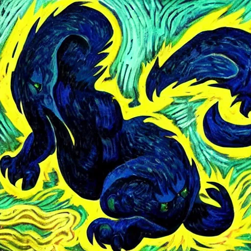 Prompt: highly detailed night fury, artwork by Van Gogh