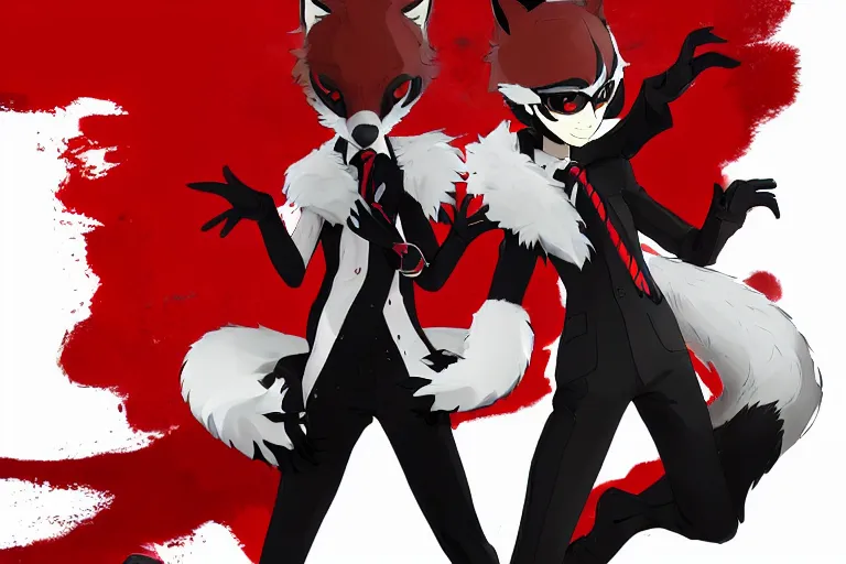 Image similar to a furry tan fox on a persona 5 : royal ( by atlus ) video game splash screen, a furry male sandcolored tan fox fursona ( has hair ), persona 5 phantom thief style