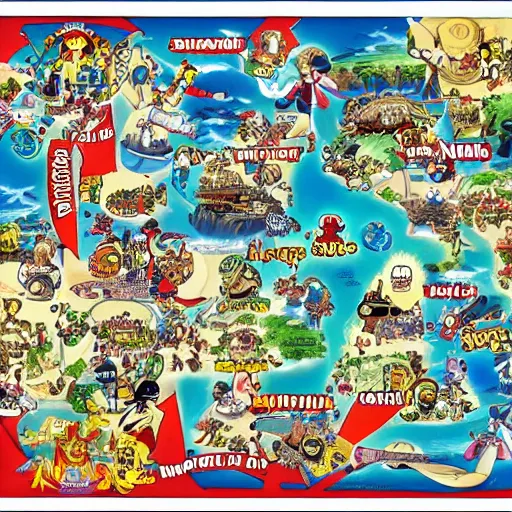 How does the world of 'One Piece' anime look like geographically
