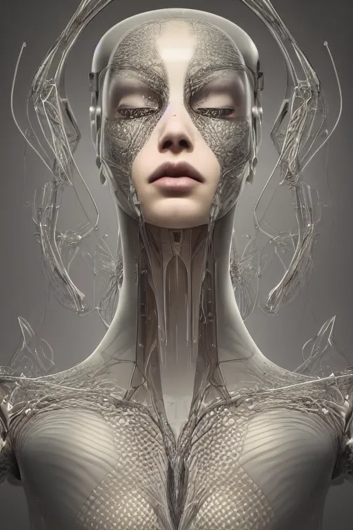 Image similar to biomedical design of an attractive serene android, natural background out of focus, cinematic lighting, intricate, elegant, super highly detailed, art station, concept art, smooth, sharp focus, no blur, no dof, extreme illustration, Photorealism, HD quality, 8k resolution, cinema 4d, 3D, beautiful, delicate, art by artgerm and greg rutkowski and alphonse mucha and loish and WLOP