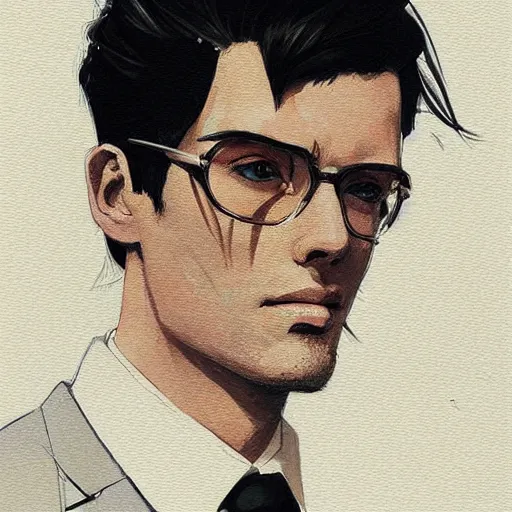 Image similar to a ultradetailed portrait painting of a stylish man wearing suit outfit, by conrad roset, greg rutkowski and makoto shinkai trending on artstation