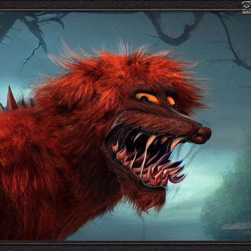 Prompt: A realistic detailed photo of a big dog-like monster, detailed body, red eyes, bent back, big sharp teeth, weakly hairy skin, light particles, detailed light, realistic shaders, trending on artisation, detailed textures, detailed, realistic.