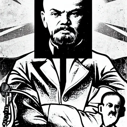 Prompt: vladimir lenin as a dj at the local night club, sharp lines, style of communist propaganda