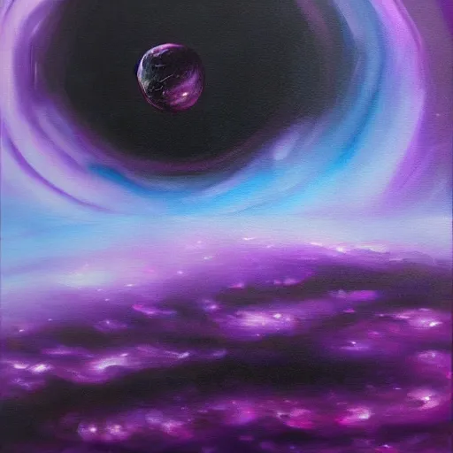Prompt: purple mystical planet, oil painting, detailed, brush strokes, vivid, gothic, dark, brooding