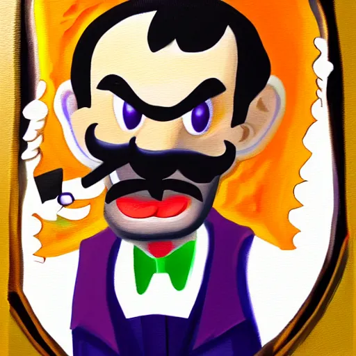 Prompt: waluigi as a mobster, highly detailed, oil painting,