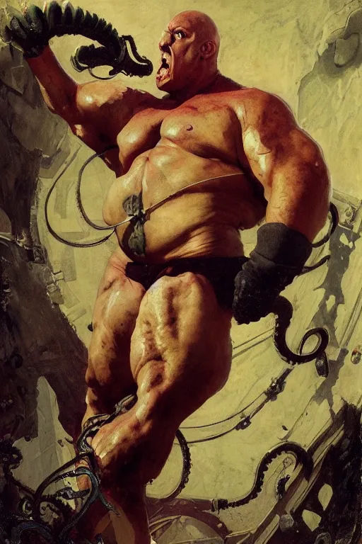 Image similar to portrait of morgan aste as huge hulking supervillain with tentacles for arms, sergey kolesov, lawrence alma tadema, norman rockwell, greg staples, wayne barlow, jacob collins, tom lovell, frank schoonover, neville page