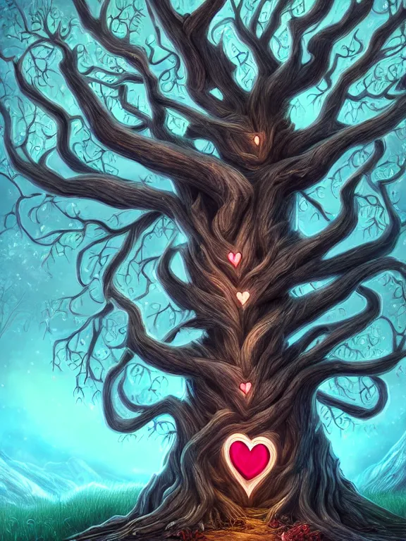 Image similar to A beautiful digital illutration painting of a detailed fantasy tree with a heart carved in the trunk by, 8k resolution deviantart trending on Artstation concept art digital illustration