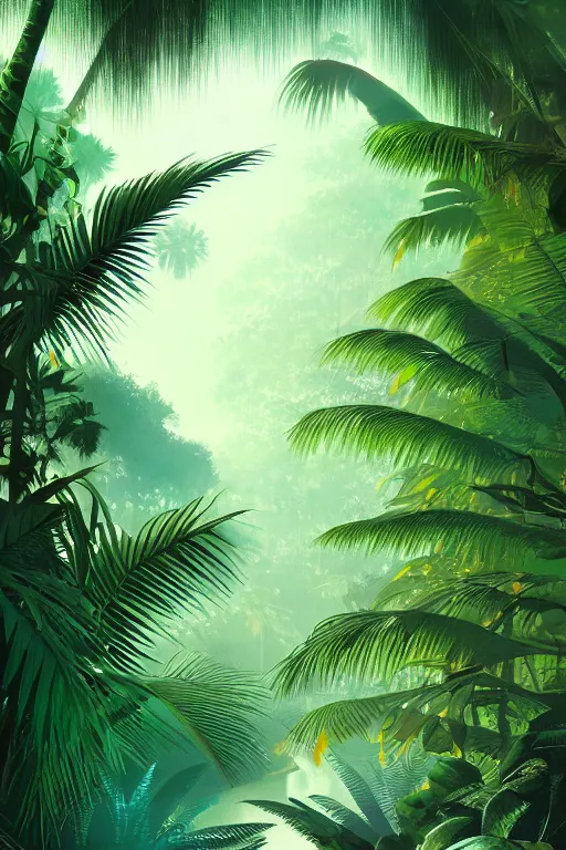 Image similar to a tropical forest near the mangrove of florida everglades, tone mapped, shiny, intricate, cinematic lighting, highly detailed, digital painting, artstation, concept art, smooth, sharp focus, illustration, malika favre