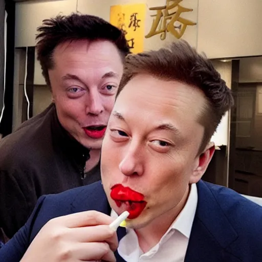 Image similar to chinese elon musk seductively licks a lollipop.