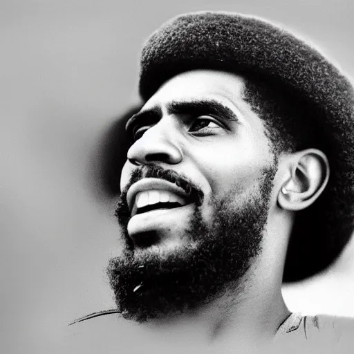 Image similar to portrait of kyrie irving, kyrie irving as che guevara, heroico, black and white, photograph by alberto korda, inspiring, dignifying, national archives