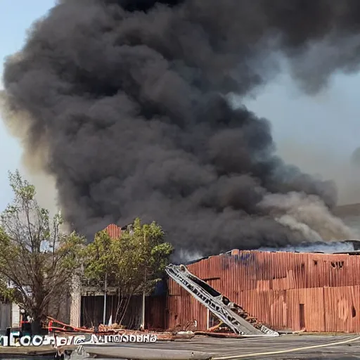 Image similar to The lumber section of a Lowe's Warehouse on fire