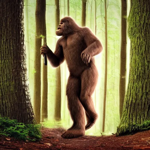 Prompt: bigfoot hunting a human