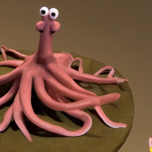 Prompt: a sloppy octopus claymation in the style of aardman