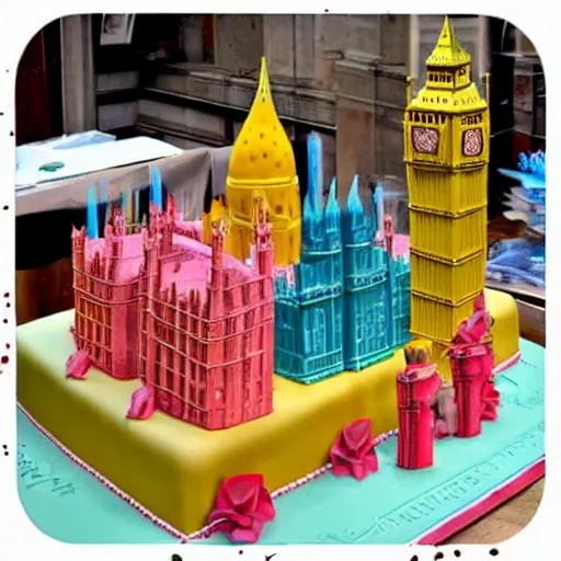 Prompt: London city made of cake