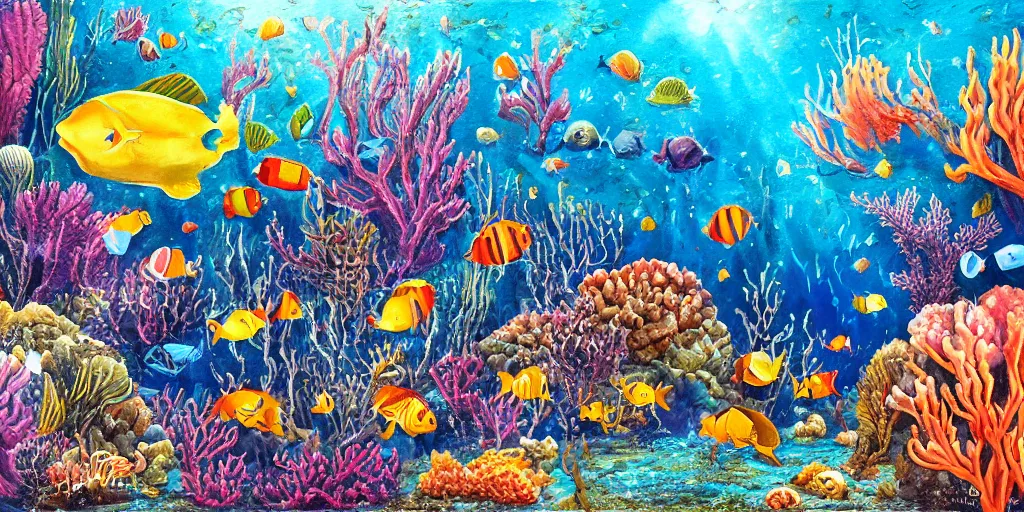 Prompt: detailed painting of underwater life