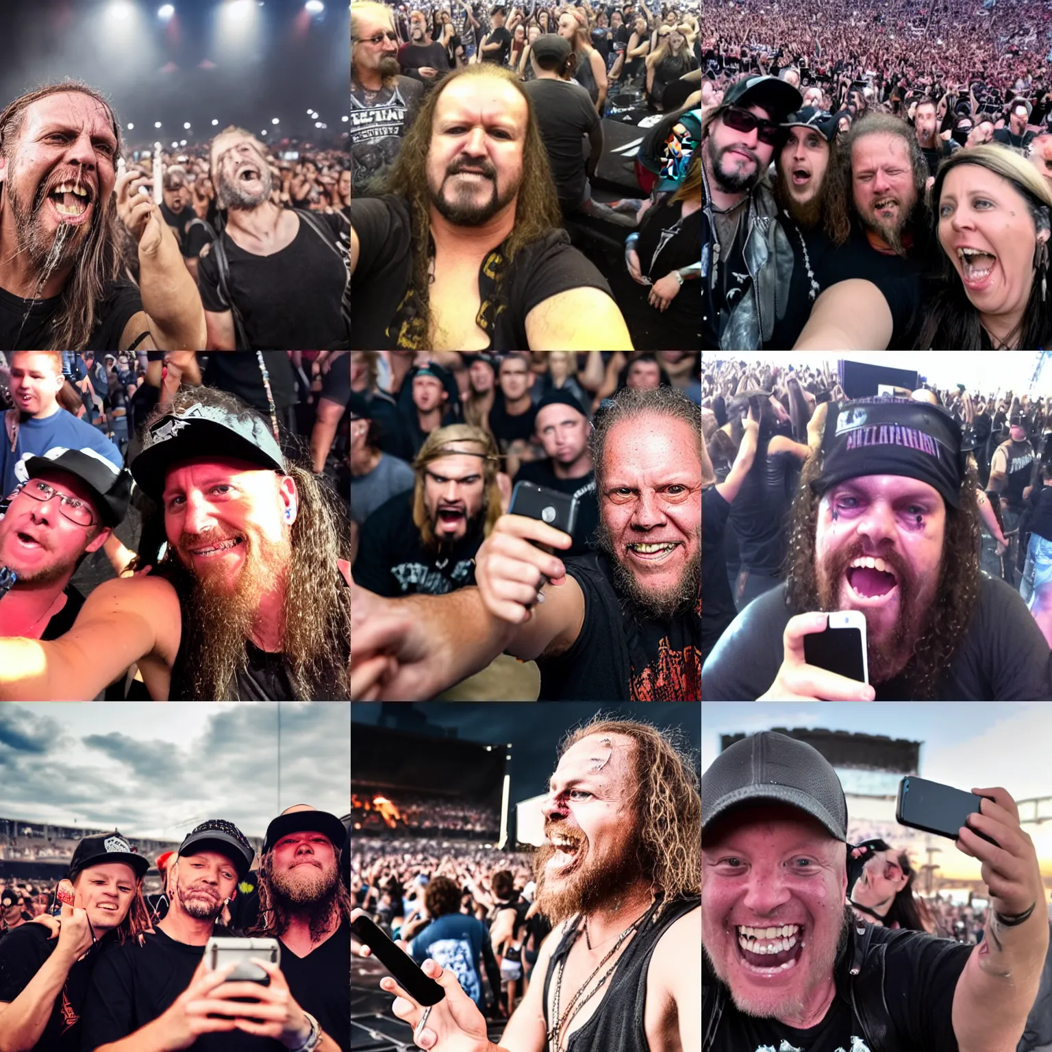 Prompt: sweaty metal-head taking a selfie at a Metallica concert