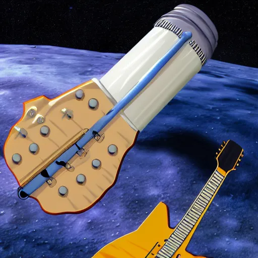 Prompt: electric guitar and a beer can on the moon. very detailed. hd photo. hyper realistic