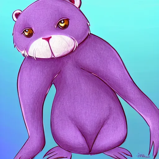 Image similar to a cute, well - drawn, professionally painted anthropomorphic purple otter, furry fandom, furaffinity, digital painting, digital art, detailed, high - resolution