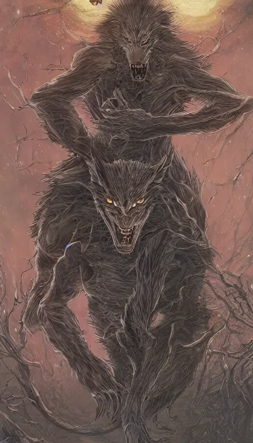 Image similar to Werewolf in London, by Ayami Kojima, studio ghibli, cinematic lighting, intricate, highly detailed, digital painting, trending on artstation, Illustration, epic scale