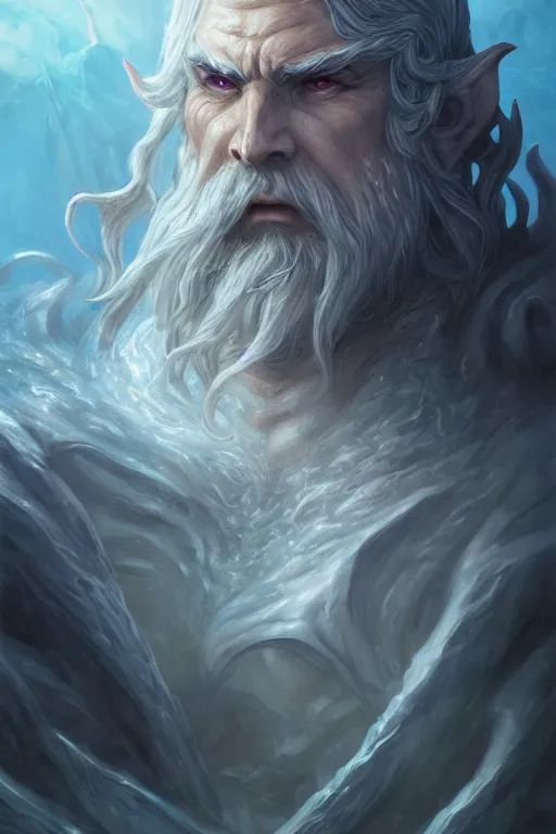 Image similar to lord of sea elf, god of the underworld, highly detailed, d & d, fantasy, highly detailed, digital painting, trending on artstation, concept art, sharp focus, illustration, global illumination, ray tracing, realistic shaded, art by artgerm and greg rutkowski and fuji choko and viktoria gavrilenko and hoang lap, sunny