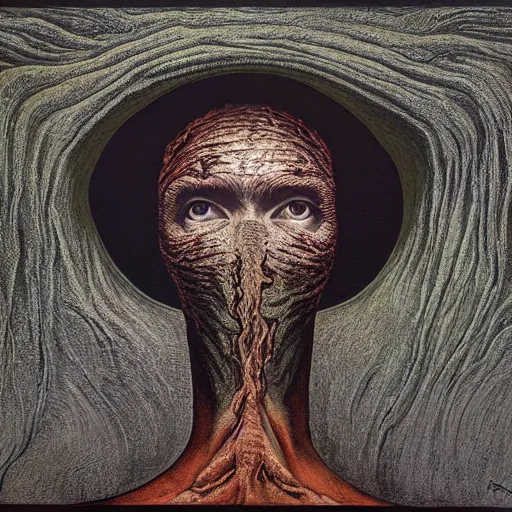 Image similar to her eyes wide by zdzisław beksiński, jeffrey smith and h.r. giger, oil on canvas, XF IQ4, f/1.4, ISO 200, 1/160s, 8K, RAW, unedited, symmetrical balance, in-frame