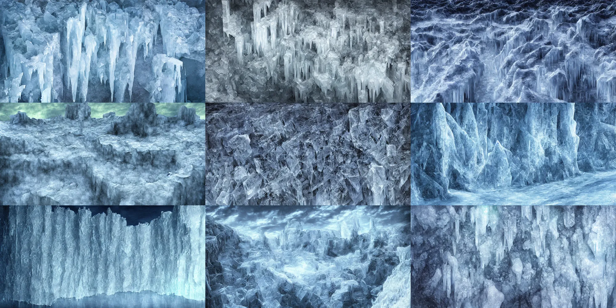 Prompt: landscape portrait of a wall made of ice a mile high, dividing a continent, fantasy, digital art