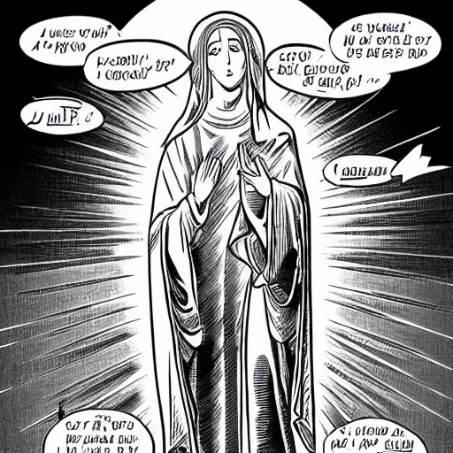 Prompt: the virgin mary assumed into heaven. manga comic book