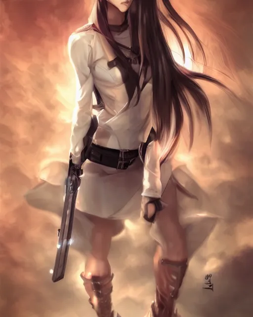 Prompt: The successful warrior is the average man, with laser-like focus, artwork by artgerm, anime, cyberpunk streets in Japan, elegant, seductive, long white hair, knee high socks, short plaid skirt, white blouse, full shot, wide-shot, long-shot, fantasy, mystical, magical