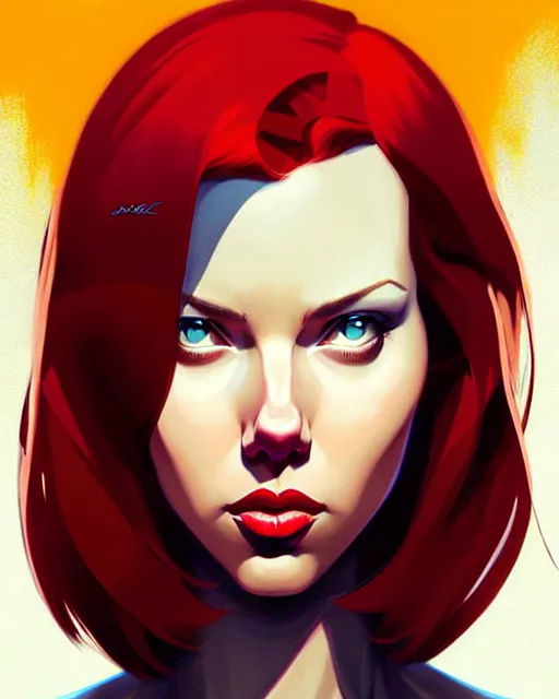 Image similar to peter mohrbacher, phil noto, artgerm, pretty scarlett johansson as april o'neil, symmetrical eyes, short red hair