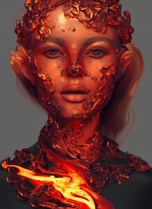 Image similar to sculpture made of flame, portrait, female, future, torch, fire, harper's bazaar, vogue, fashion magazine, intricate, concept art, close up, ornate, luxury, elite, elegant, trending on artstation, by ruan jia, by Kenneth Willardt, by ross tran, by WLOP, by Andrei Riabovitchev,