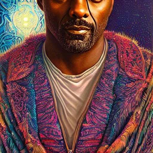 Image similar to portrait of idris elba, hyper detailed masterpiece, neon floral pattern, jean giraud, digital art painting, darkwave goth aesthetic, psychedelic, artgerm, donato giancola and tom bagshaw