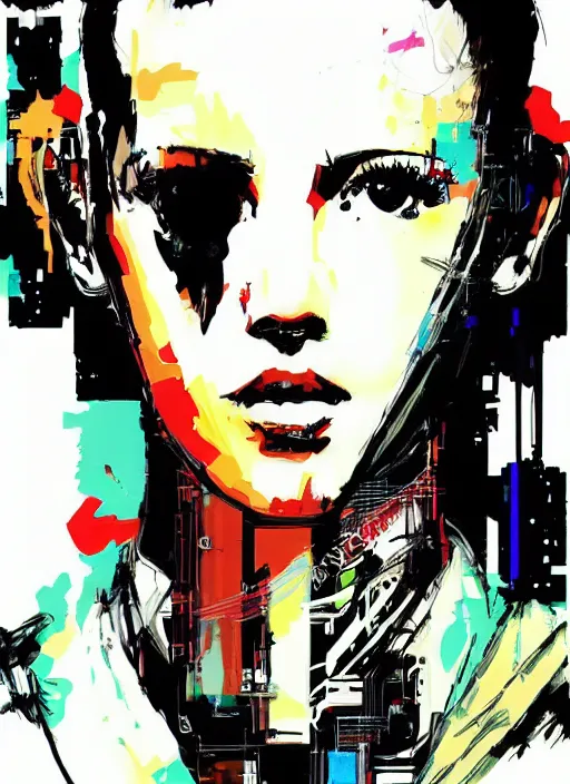 Image similar to Portrait of cyberpunk cyborg Millie Bobby Brown by Yoji Shinkawa