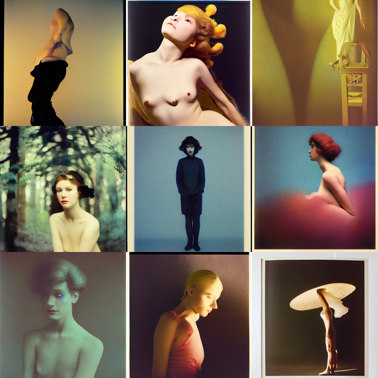 Prompt: kodak portra, 8 k, soft light, clean lines, fine art portrait photography, blacklight oyster mushrooms, fashion photography, maxfield parrish, moebius, james jean, yoji shinkawa, odilon redon, gaston bussiere, eugene grasset, janis rozentals