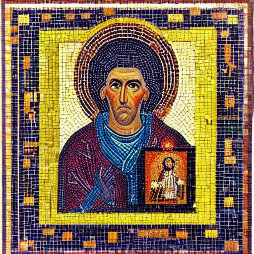 Prompt: portrait of shinzo abe as a byzantine mosaic as christian saint, christian art