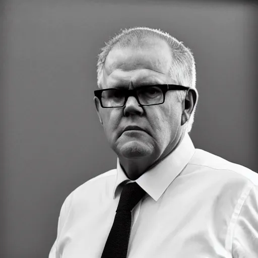 Image similar to ultrarealistic photo of former prime minister scott morrison lurking in the shadows in the style of film noir, 8 k, raw, unedited, symmetrical balance, in - frame