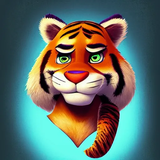 Image similar to “portrait of tiger in the style of the movie zootopia holding a laser gun, 4k, digital art, award winning”