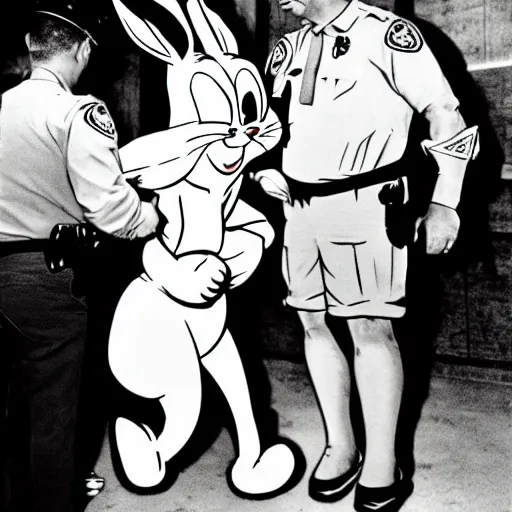 Prompt: bugs bunny getting arrested