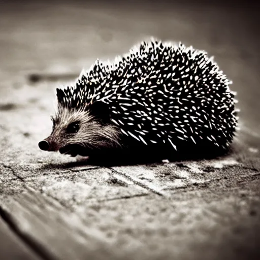 Prompt: hedgehog in creepy scary nightmare atmosphere, realsitic