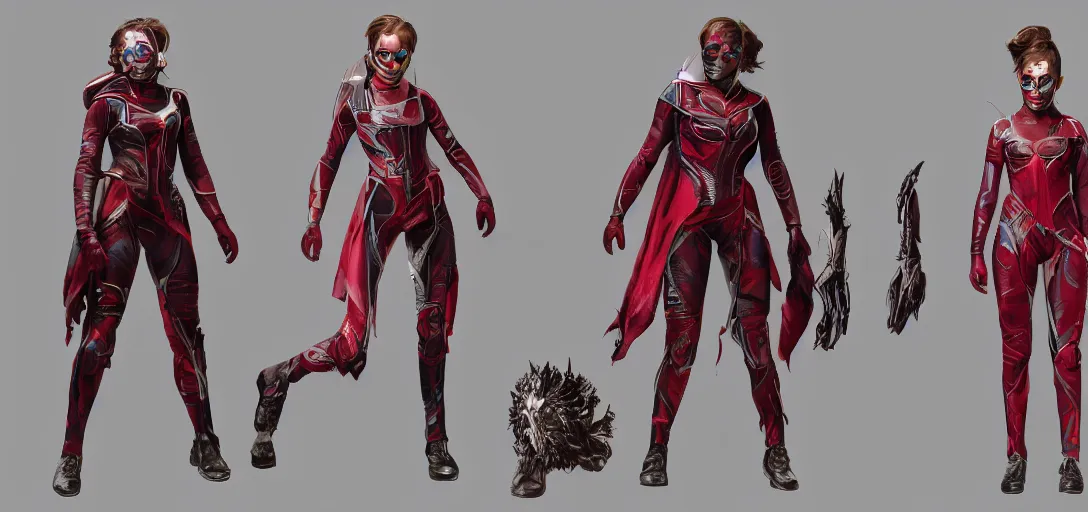 Prompt: character sheet concept art of emma watson as a superhero in destiny 2, opalescent red fabric, gypsy!!, face paint, colorful ferrofluid armor, realistic, hyperrealistic, photographic, costume, wlop, dan mumford, greg rutkowski, high detail, octane render, alexander mcqueen, james gurney, photo, 8 k