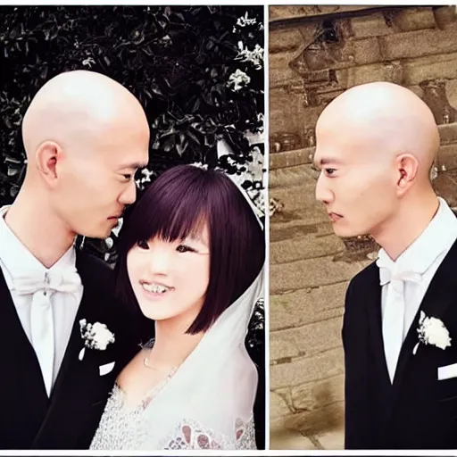 Image similar to saitama one punch man instagram couple's wedding photo shoot, closeup photo