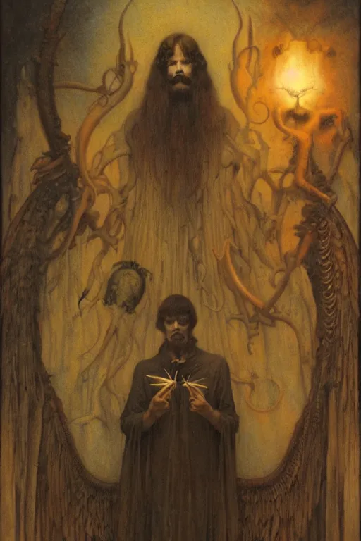 Prompt: occult art portrait of john whiteside parsons by wayne barlowe, gustav moreau, goward,  Gaston Bussiere and roberto ferri, santiago caruso, and austin osman spare