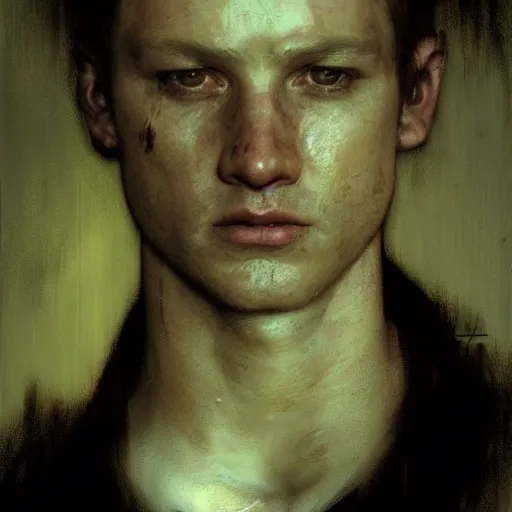 Prompt: hyperrealist portrait of james sunderland from silent hill 2 by jeremy mann and alphonse mucha, fantasy art, photo realistic, dynamic lighting, artstation, poster, volumetric lighting, very detailed faces, award winning