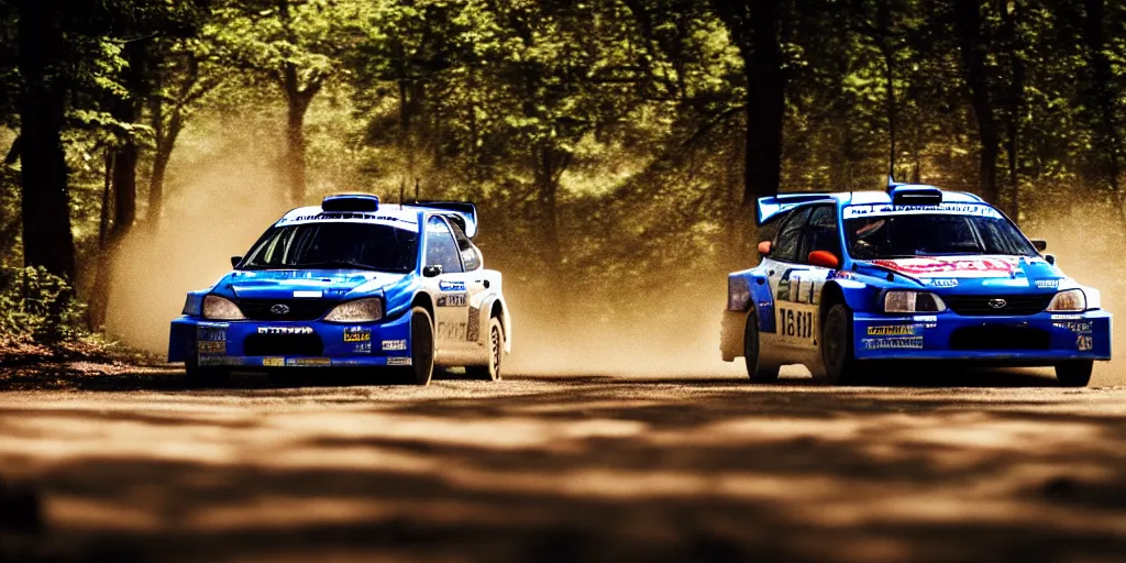 Image similar to 1999 subaru impreza, WRC, rally car, cinematic, 8k, depth of field, bokeh.