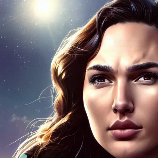 Image similar to a close up face of gal gadot as Kara Zor-El from Kryptonian planet by Stanley Artgerm Lau, WLOP, Rossdraws, James Jean, Andrei Riabovitchev, Marc Simonetti, Yoshitaka Amano, ArtStation, CGSociety, Full body shot