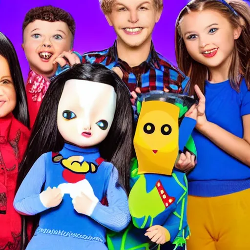 Image similar to jigsaw doll hosts a children’s tv show